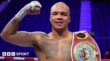 Fabio Wardley celebrates victory with his belt after his fight with Joseph Parker