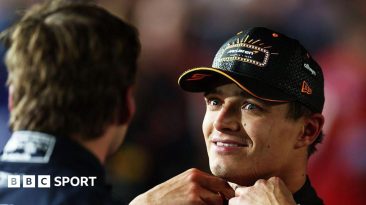 Lando Norris speaking to Max Verstappen after the Las Vegas Grand Prix