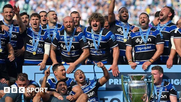 Bath celebrate winning the Premiership title in 2025