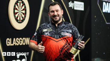 Jonny Clayton with the trophy for winning night three of the Premier League Darts