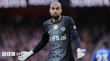 Rob Sanchez shrugging and holding out his arms after Arsenal defeat