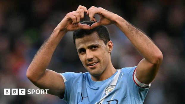 Rodri celebrates during Manchester City's FA Cup third-round win against Exeter City