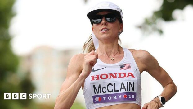 Jess McClain representing the United States in the women's marathon at the 2025 World Athletics Championships in Tokyo