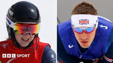 Head shots of Menna Fitzpatrick and Scott Meenagh in action at the 2022 Winter Paralympics