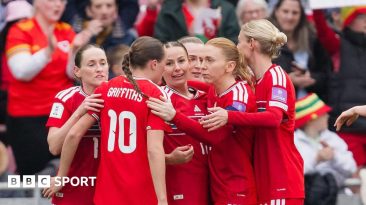 Wales players celebrate against Montenegro