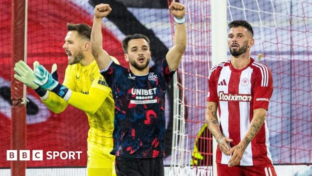 Rangers' Nicolas Raskin celebrates against Olympiakos