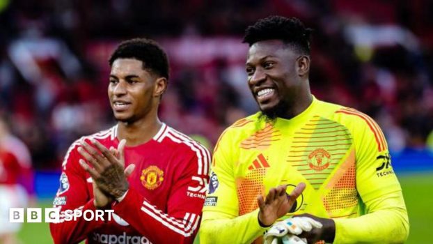 Marcus Rashford and Andre Onana playing for Manchester United this season