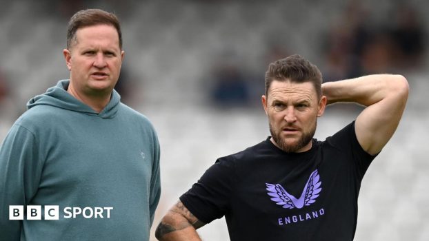 Rob Key and Brendon McCullum stand beside each other
