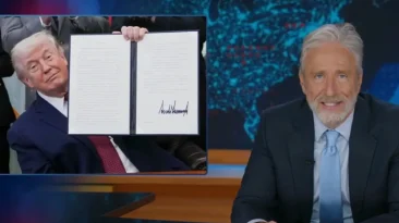 Jon Stewart Jokes That Trump Is on Psychedelics at Bill Signing