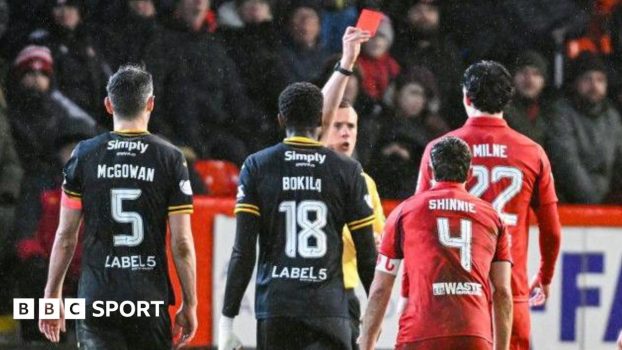 Livingston's Jeremy Bokila and Aberdeen's Jack Milne are sent off